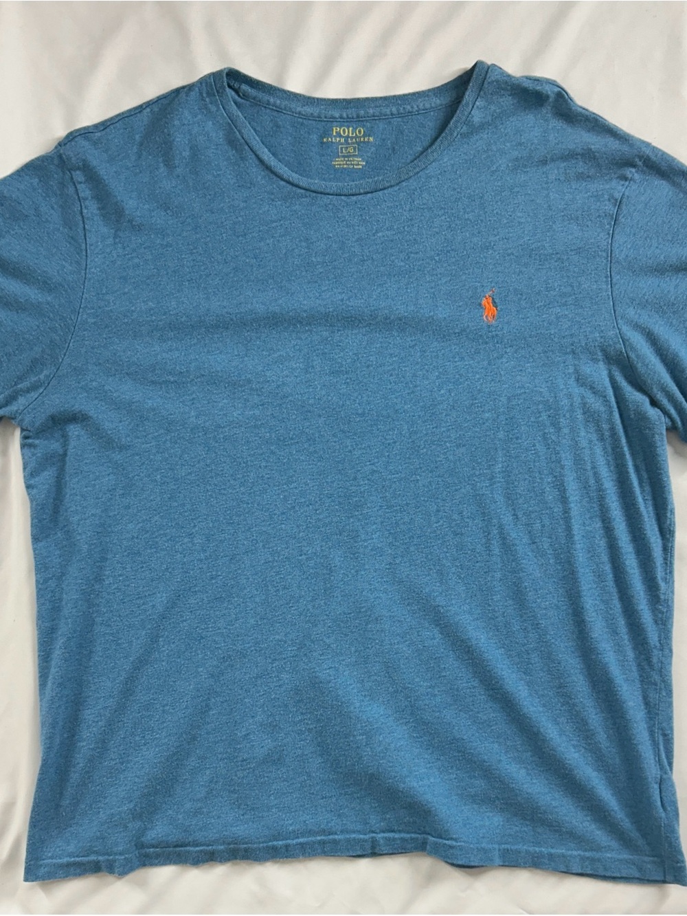 Polo Ralph Lauren T Shirt Mens Large Blue Heather Orange Pony Logo Tee